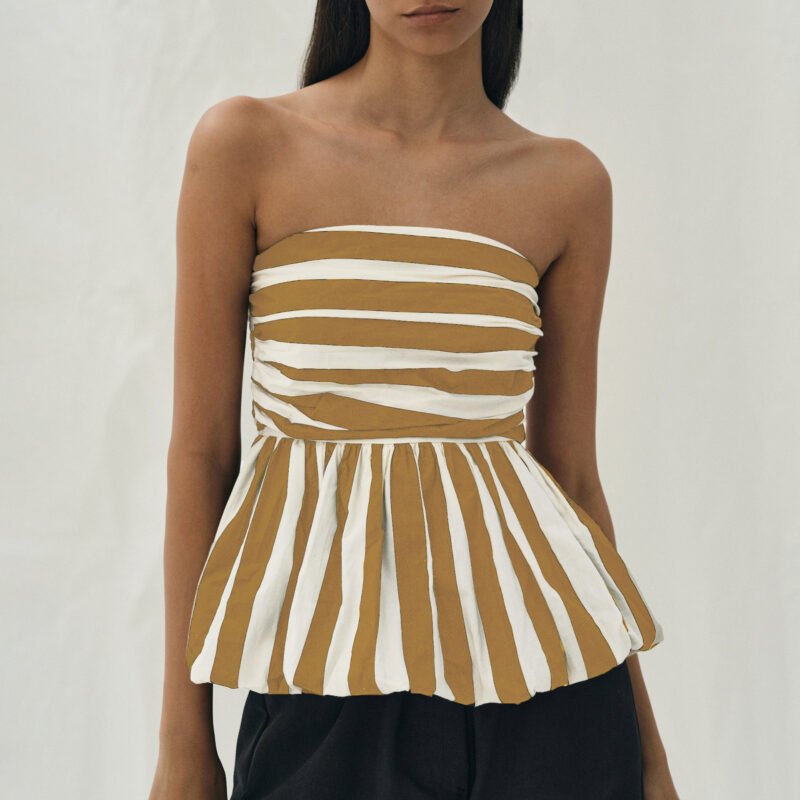 Striped Peplum Tube Top - Image 2