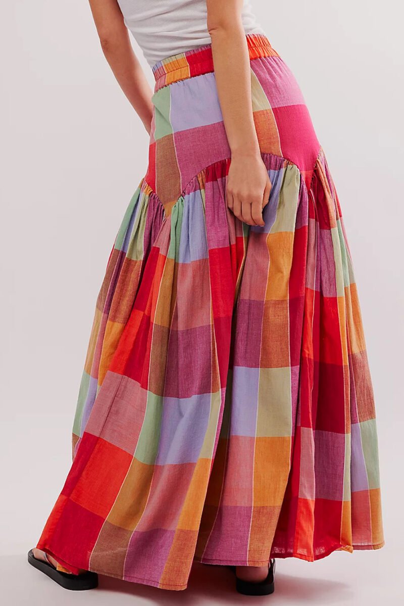 Plaid Ruched Maxi Skirt - Image 2