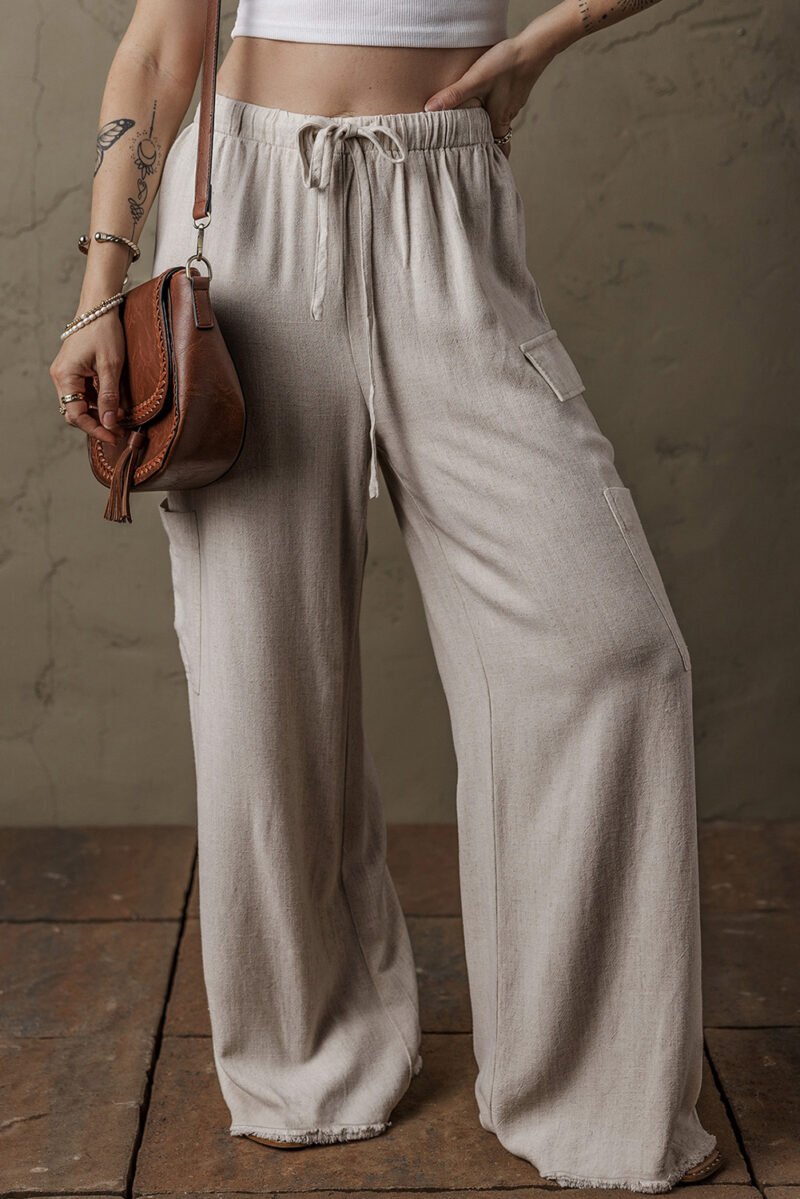 Linen Drawstring Raw Edge Pants