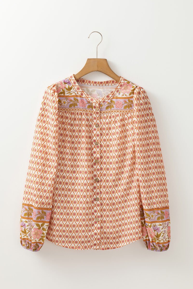 Mixed Floral Puff Sleeve Shirt - Image 7