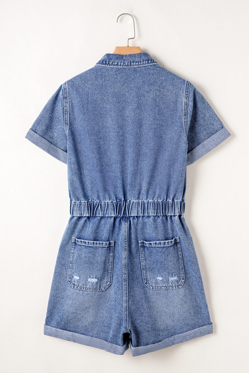 Buttoned Folded Edge Denim Romper - Image 5