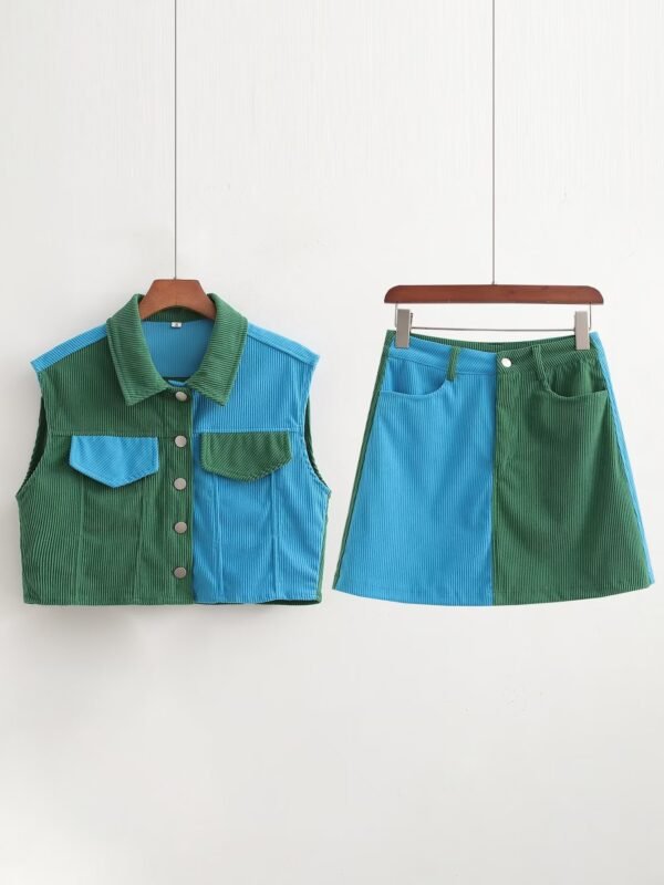 Two-Toned Corduroy Vest Set