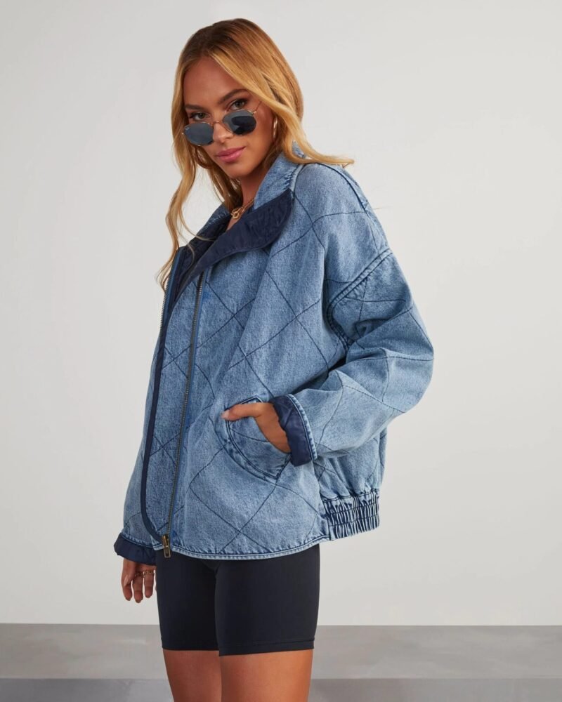 Denim Quilted Padded Jacket - Image 2