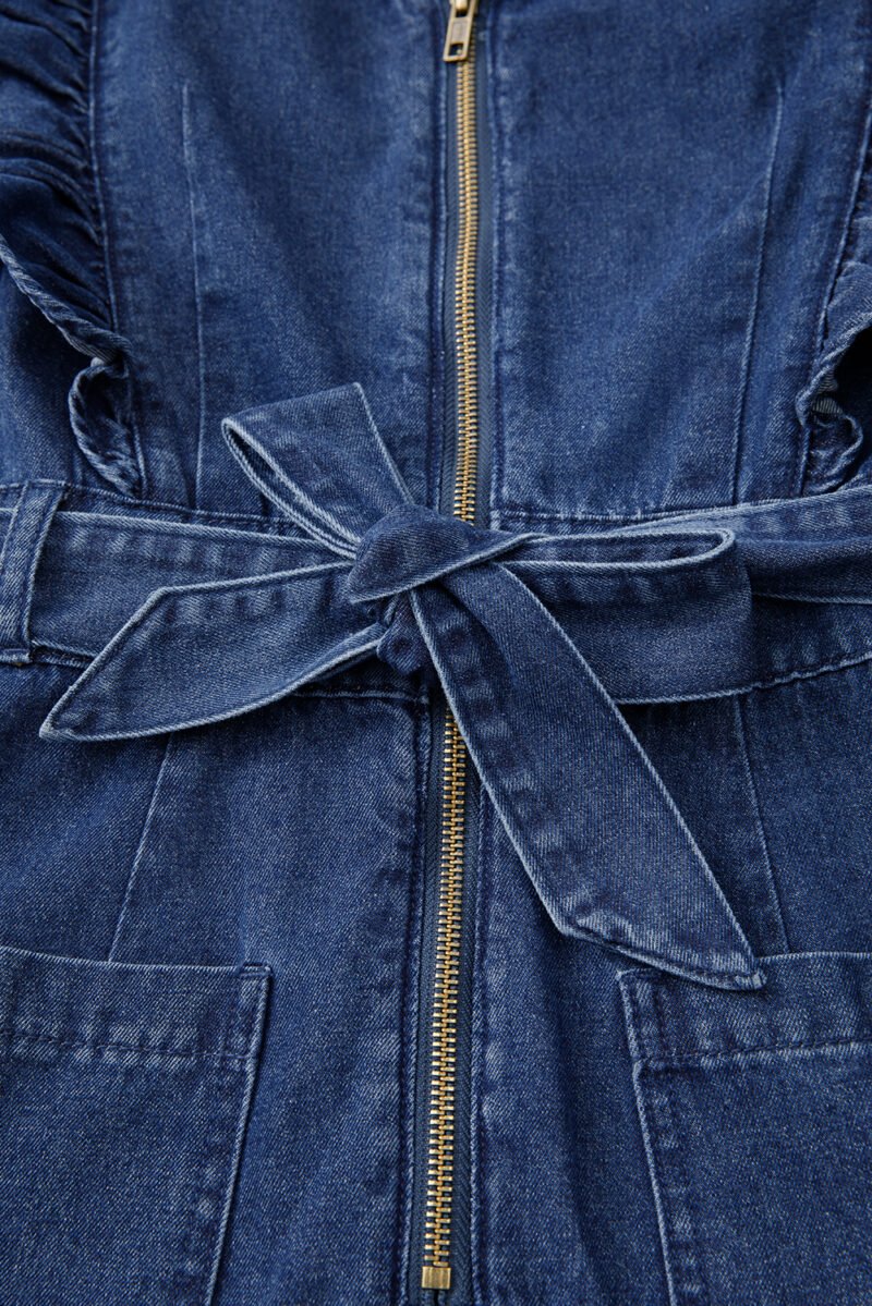 Denim Ruffled Belted Romper - Image 13