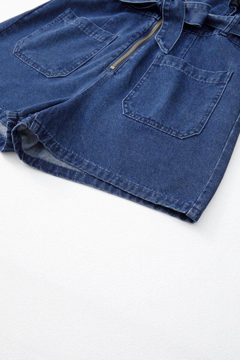 Denim Ruffled Belted Romper - Image 11