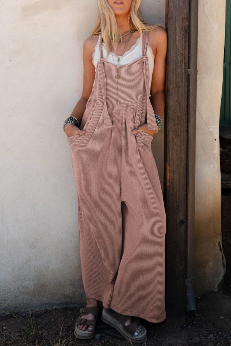 Gray Corded Wide Leg Overall