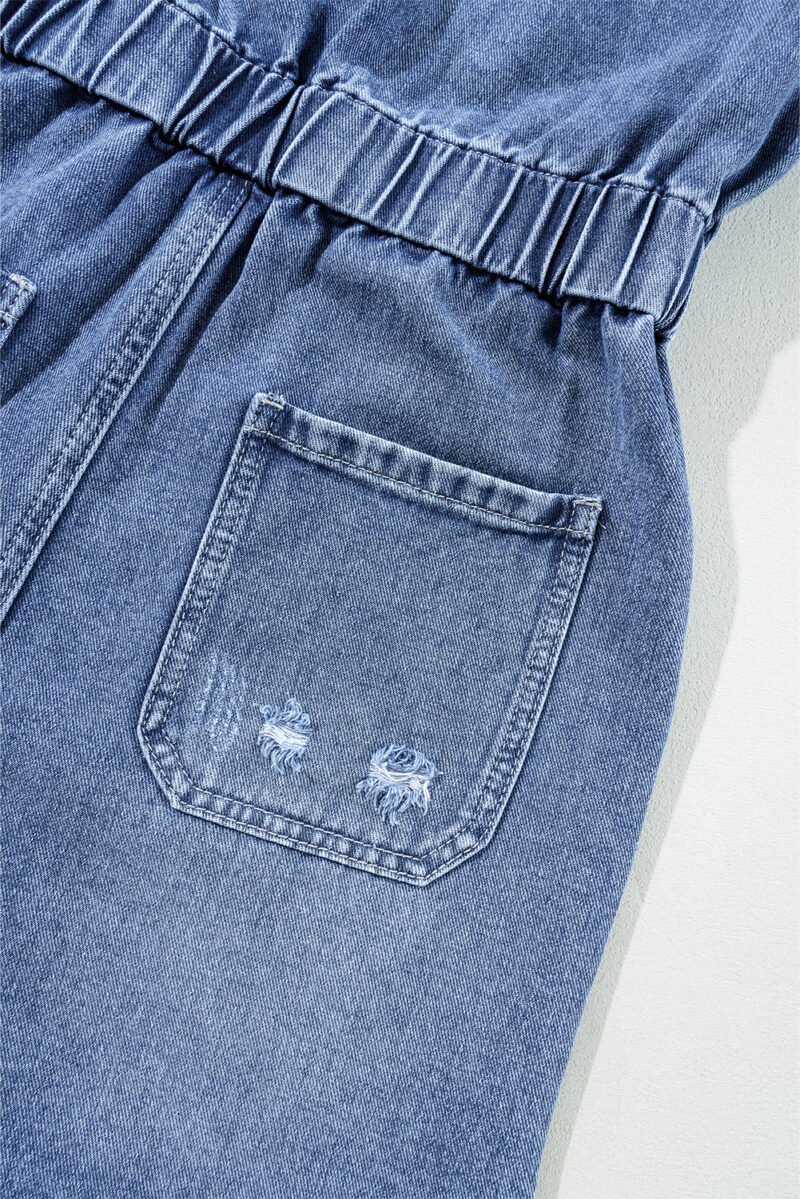 Buttoned Folded Edge Denim Romper - Image 11