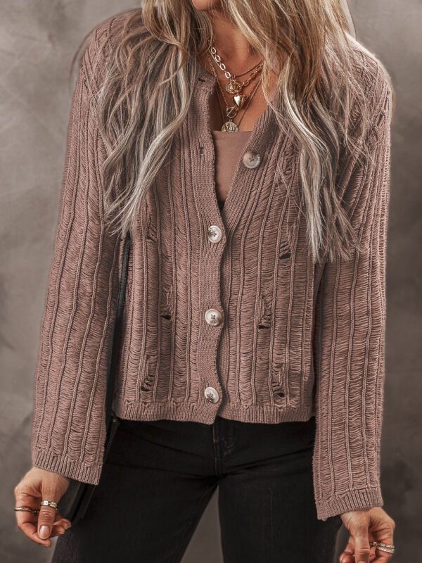 Distressed Knit Buttoned Cardigan