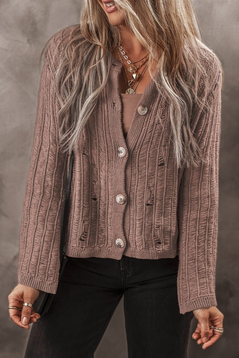 Distressed Knit Buttoned Cardigan