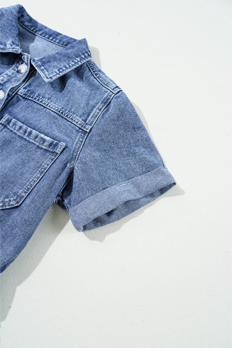 Buttoned Folded Edge Denim Romper - Image 8