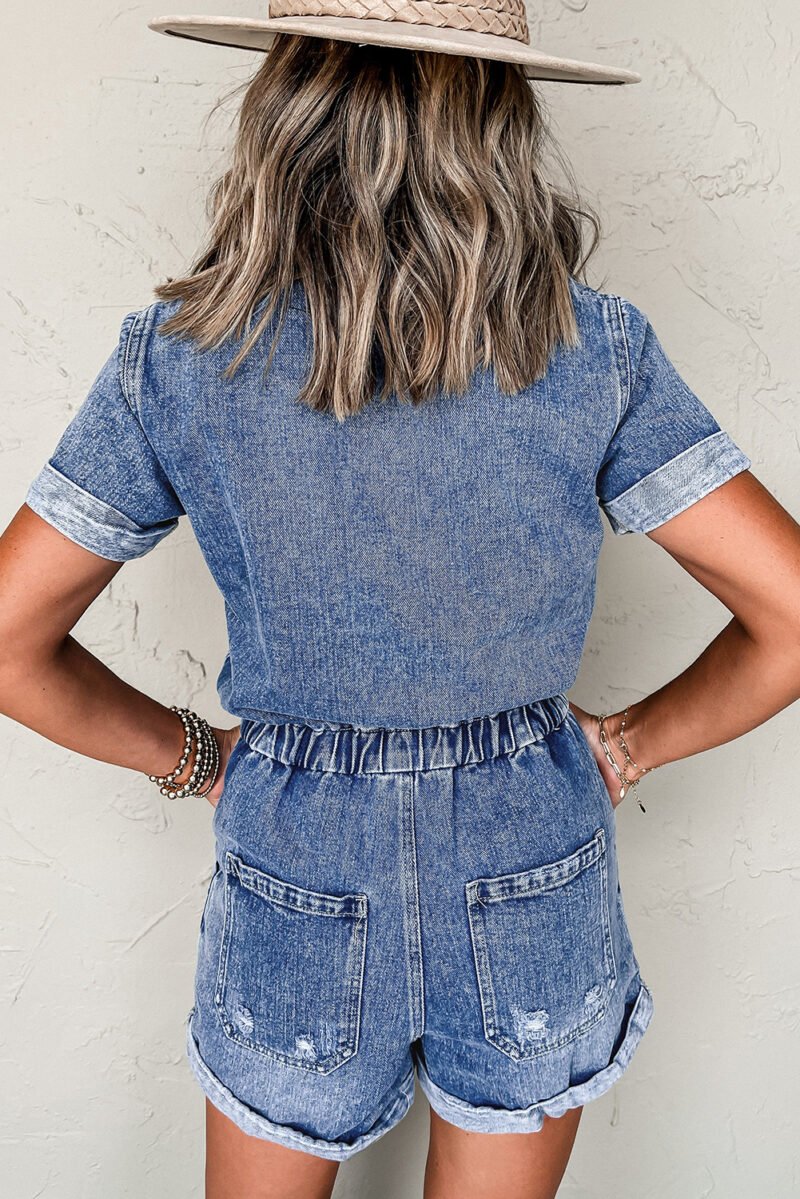 Buttoned Folded Edge Denim Romper - Image 2