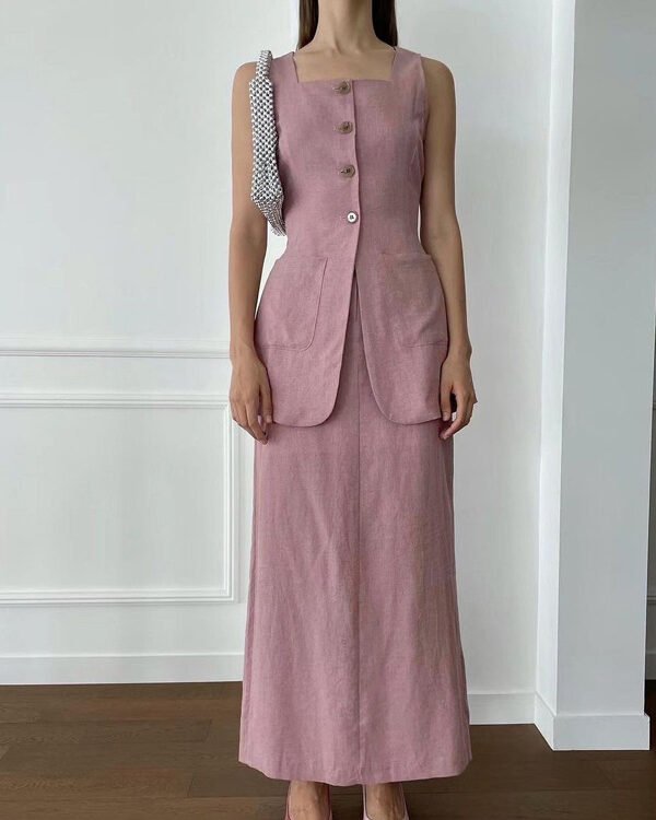 Cotton Waistcoat Vest Skirt Set