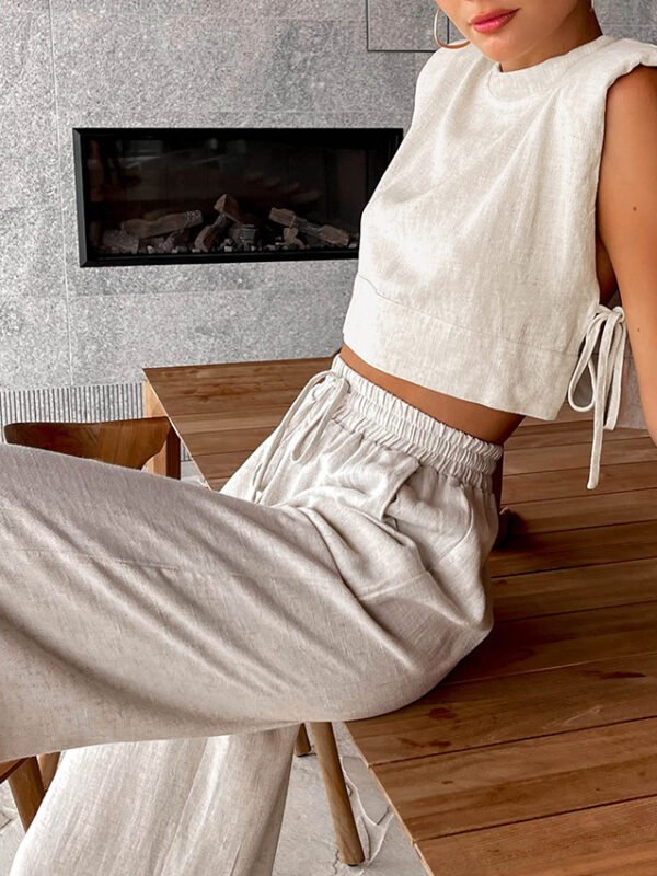 Padded Shoulder Top and Trousers Set