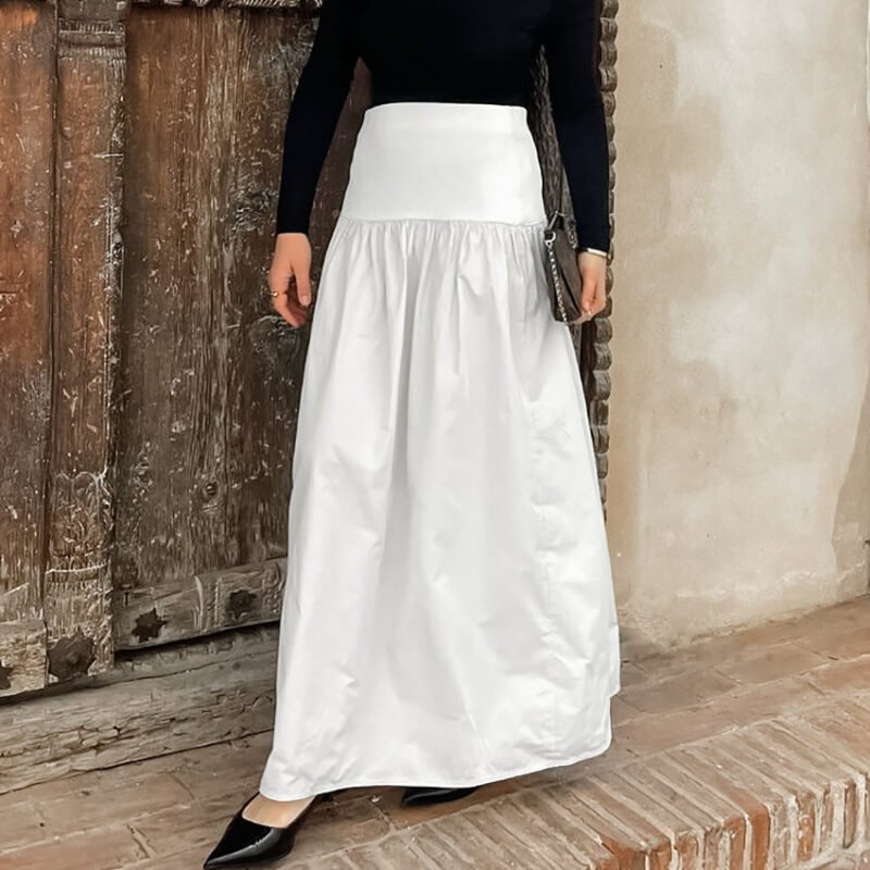 Fall White Cotton Long Skirt - Image 3