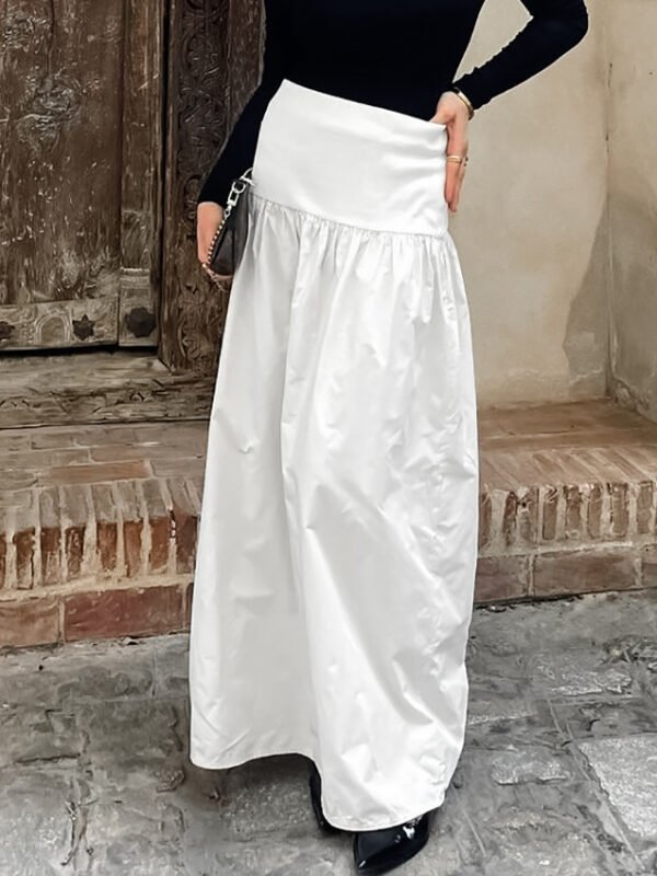 Fall White Cotton Long Skirt