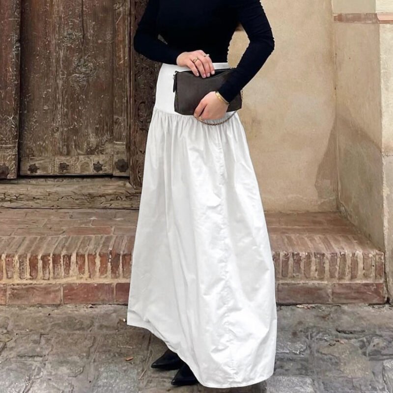 Fall White Cotton Long Skirt - Image 4