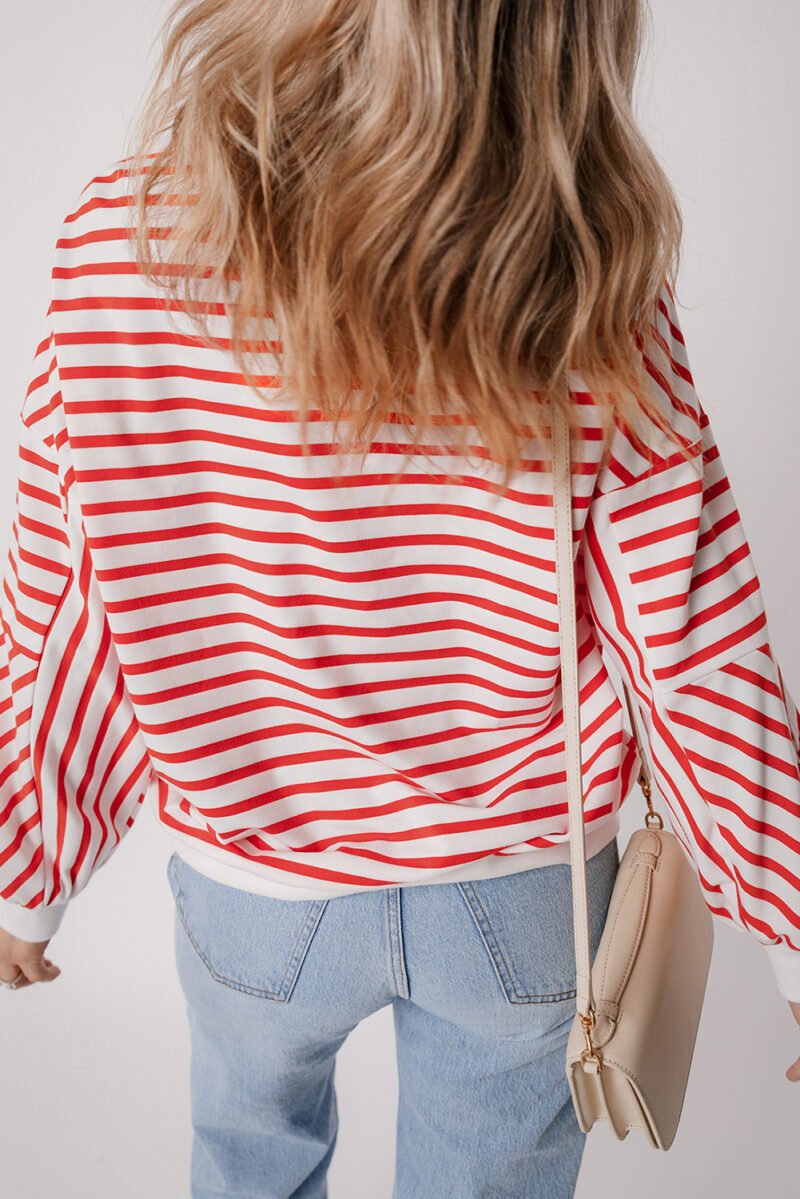 Orange Stripe Drop Shoulder Sweatshirt - Image 2