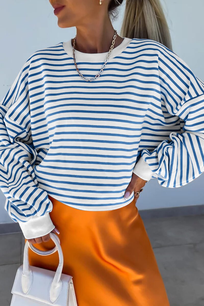 Orange Stripe Drop Shoulder Sweatshirt - Image 8