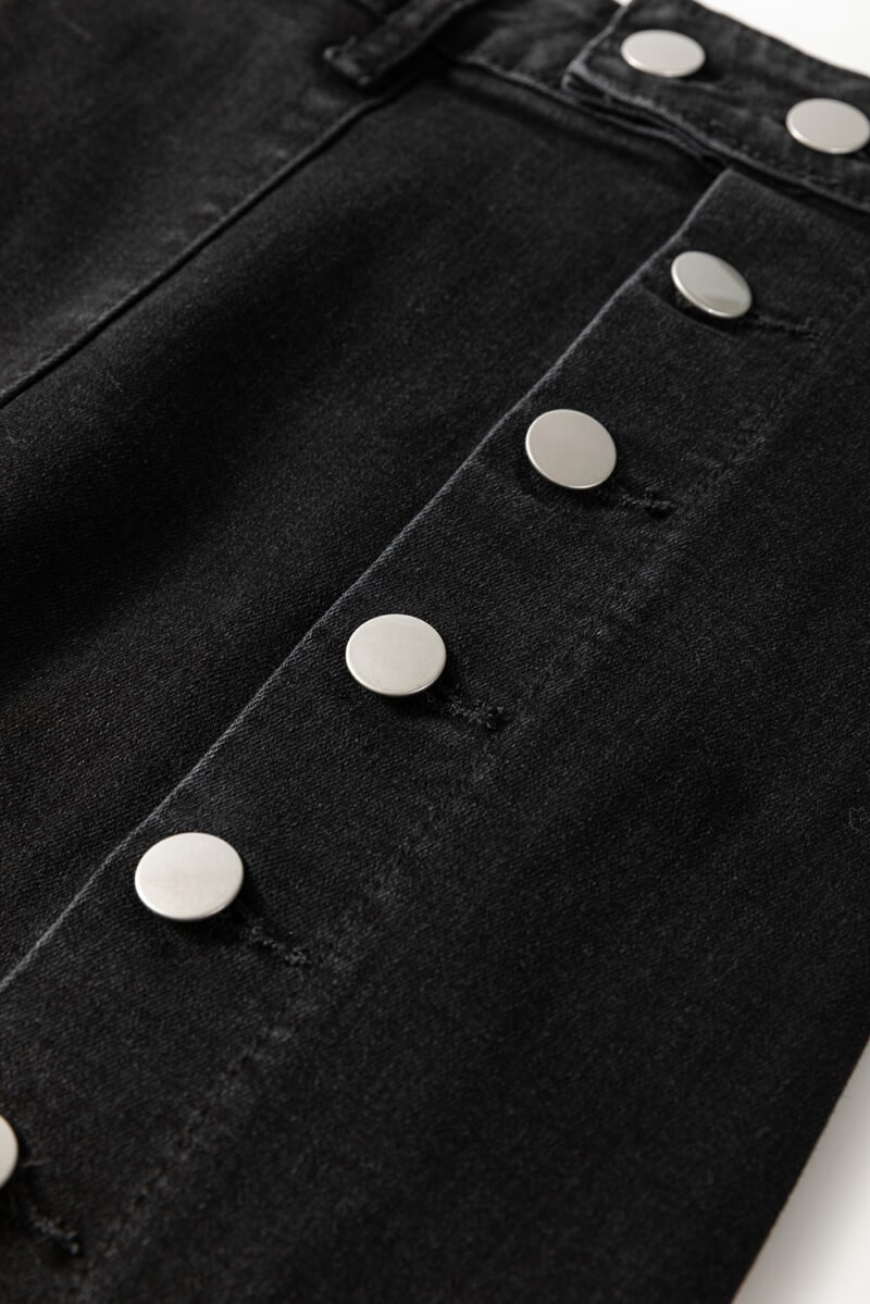 Button Side Split Denim Midi Skirt - Image 8