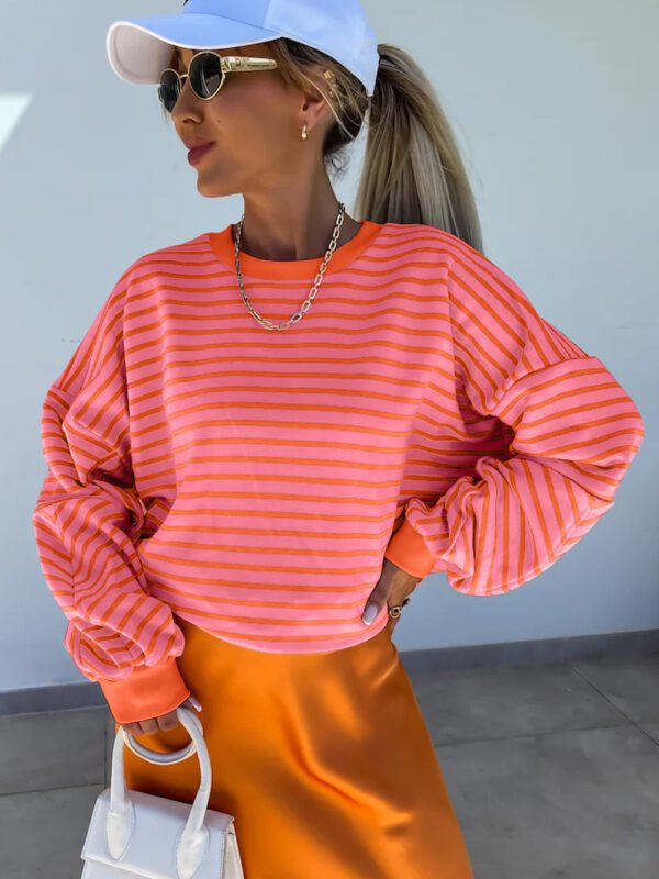 Orange Stripe Drop Shoulder Sweatshirt