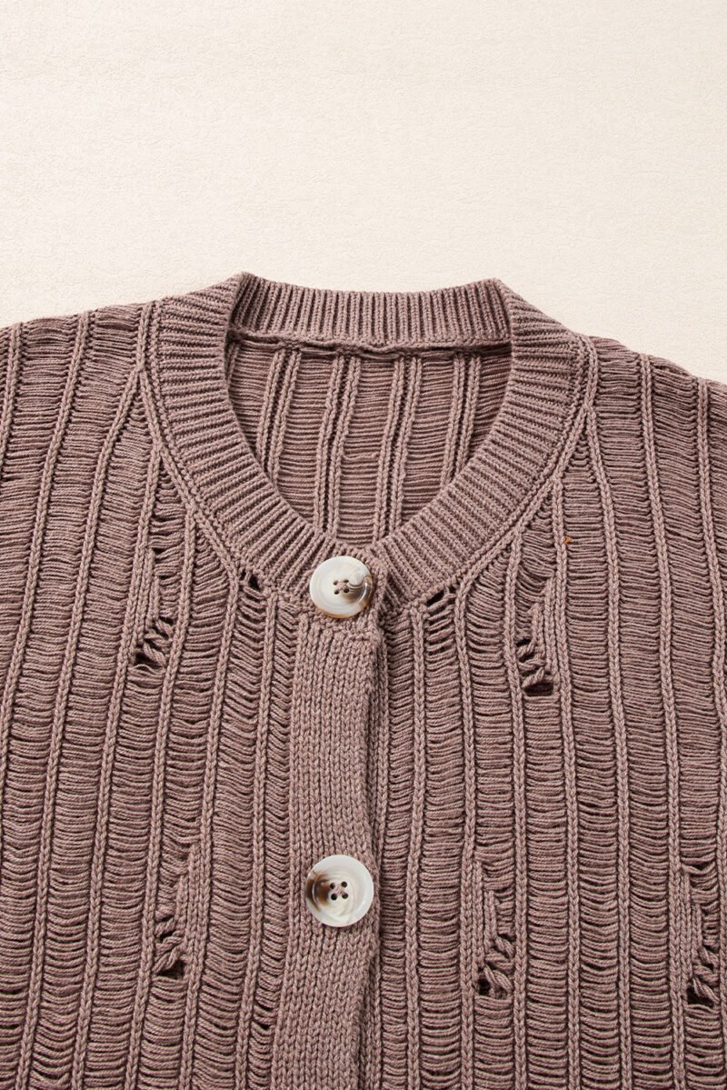 Distressed Knit Buttoned Cardigan - Image 5