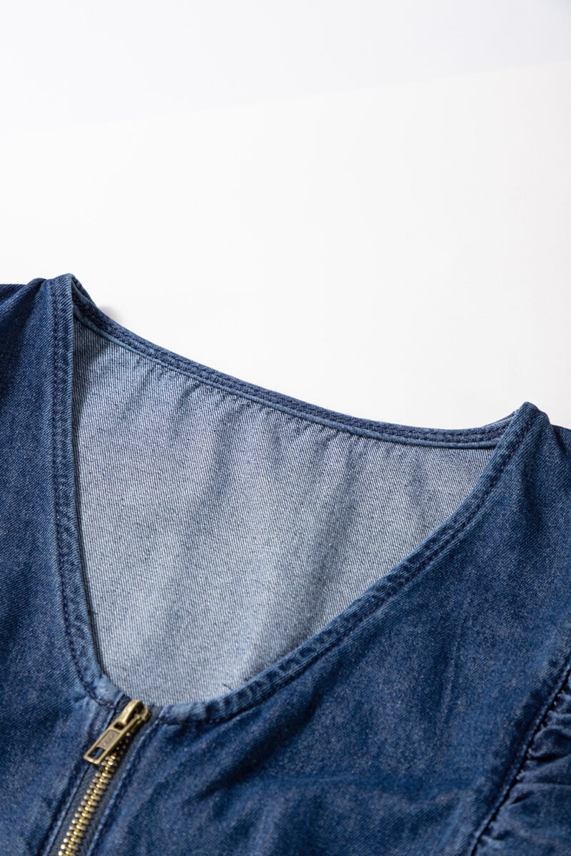 Denim Ruffled Belted Romper - Image 22