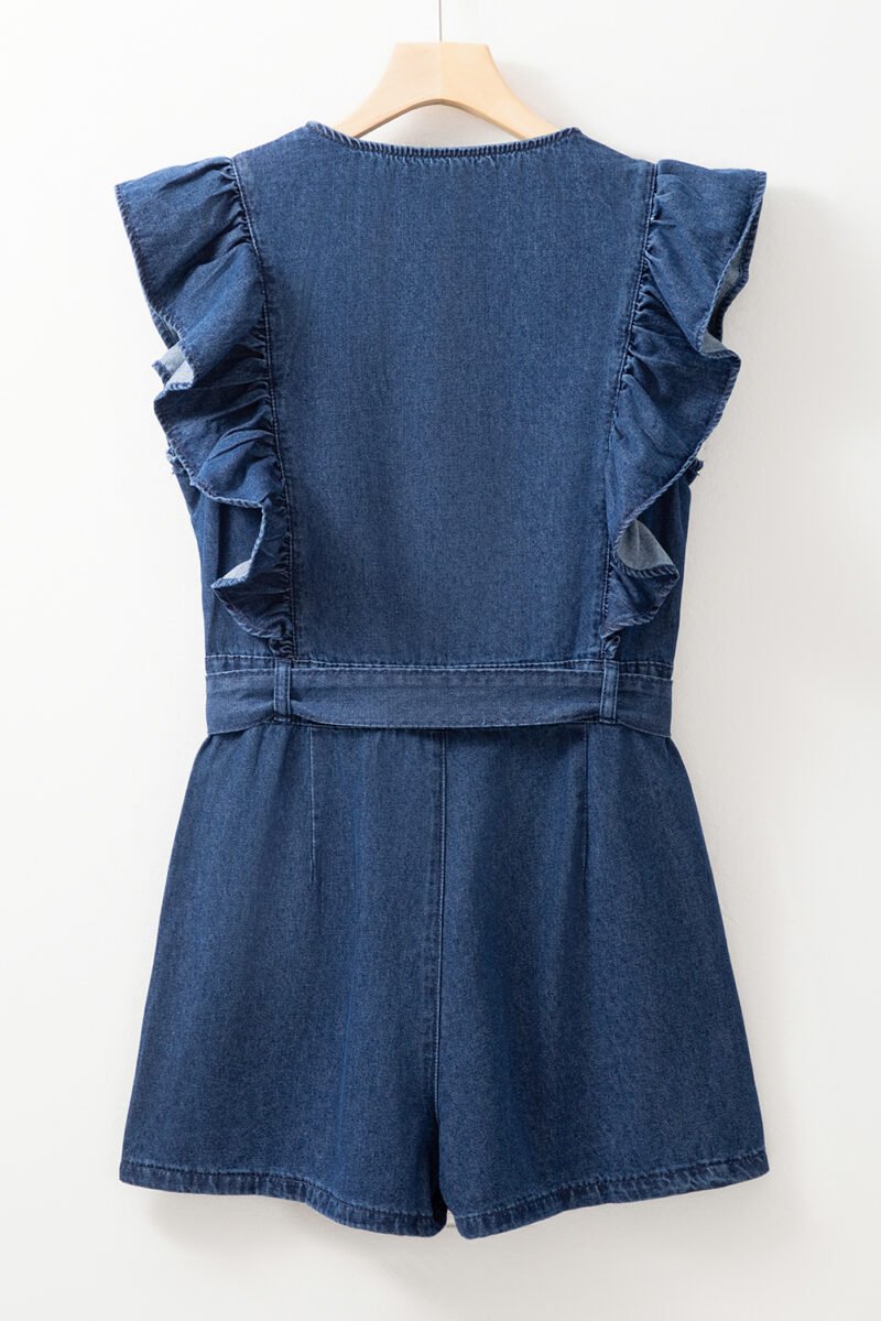Denim Ruffled Belted Romper - Image 17