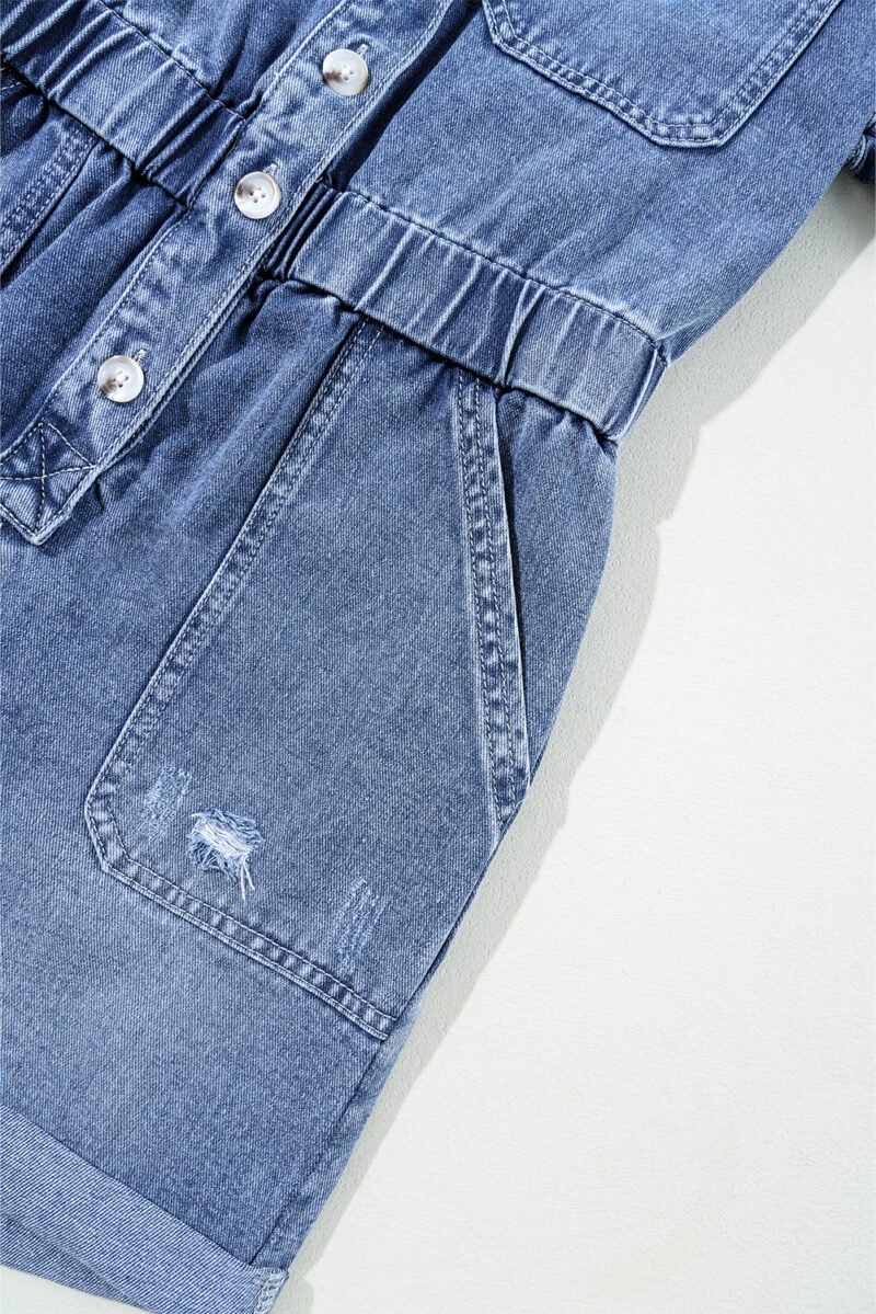 Buttoned Folded Edge Denim Romper - Image 9