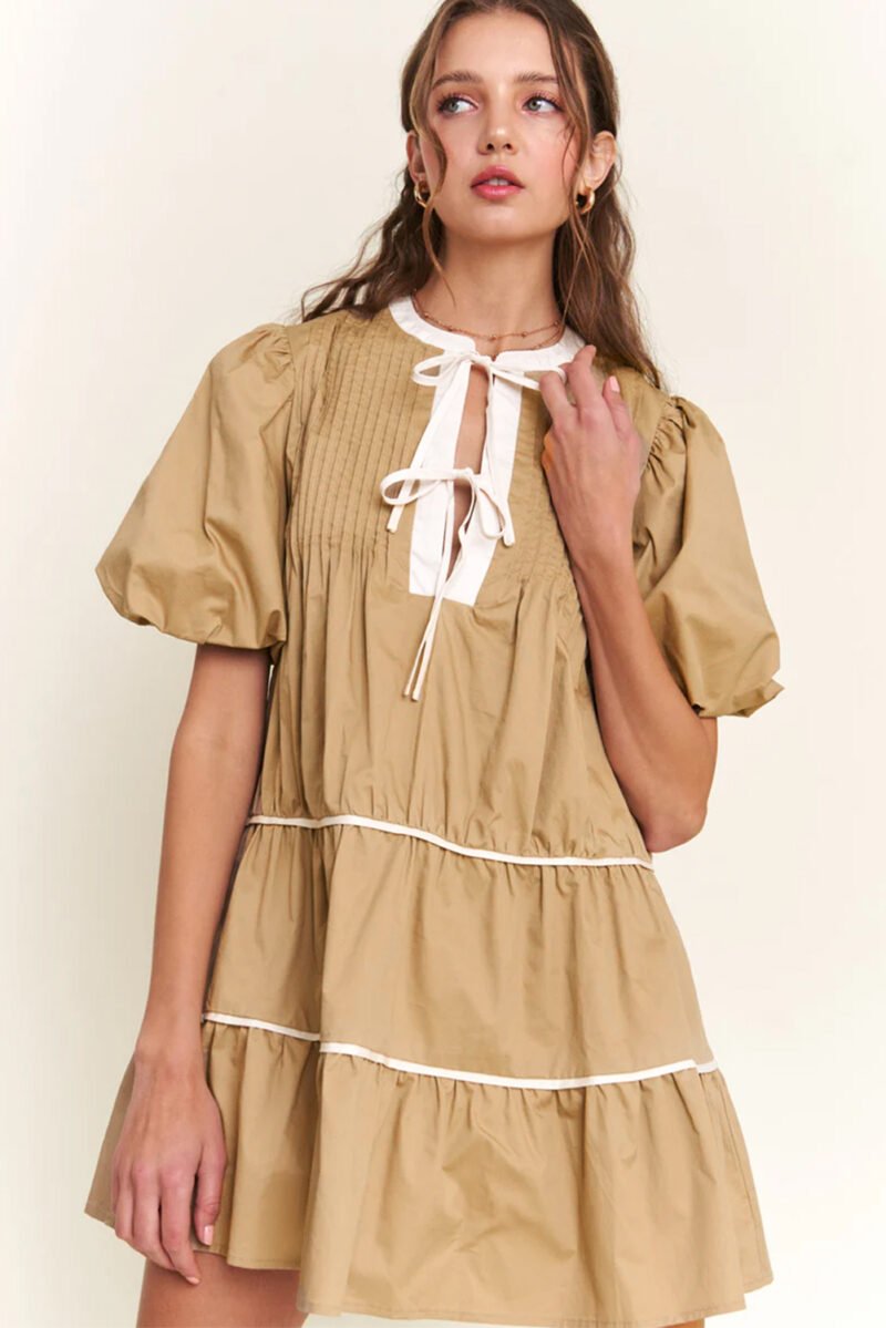 Pintuck Puff Sleeve Dress - Image 3