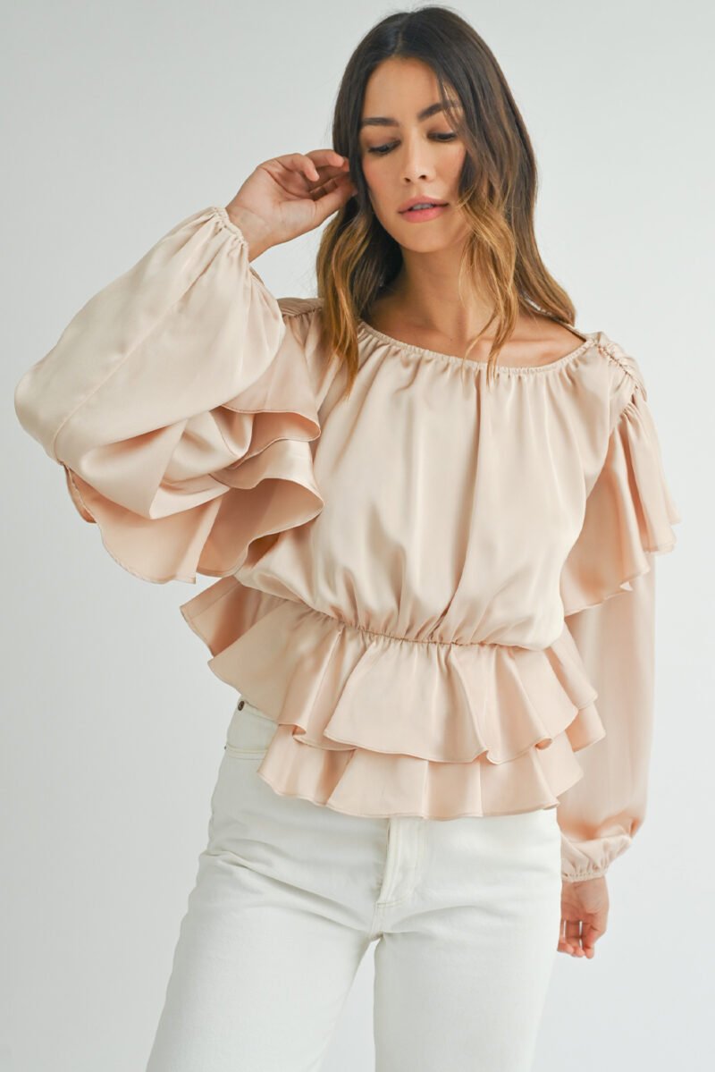 Keyhole Ruffled Peplum Blouse - Image 4