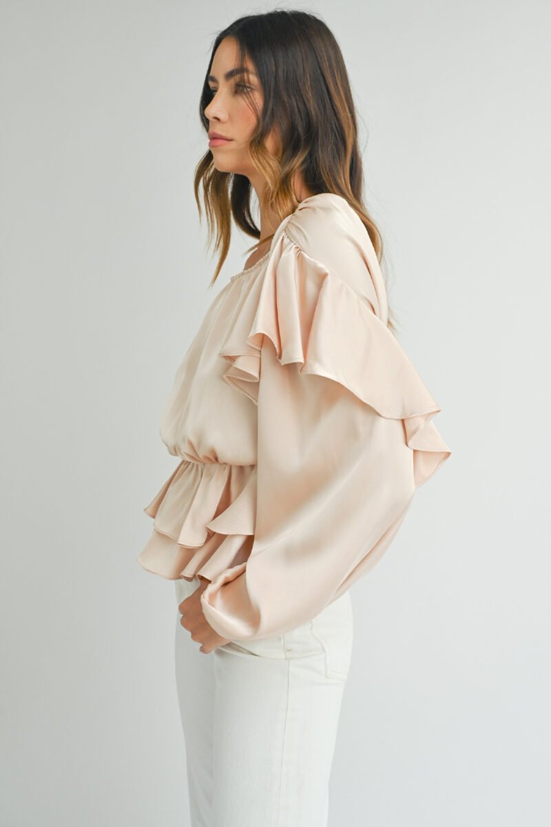 Keyhole Ruffled Peplum Blouse - Image 3