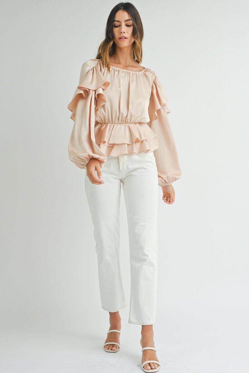 Keyhole Ruffled Peplum Blouse - Image 7