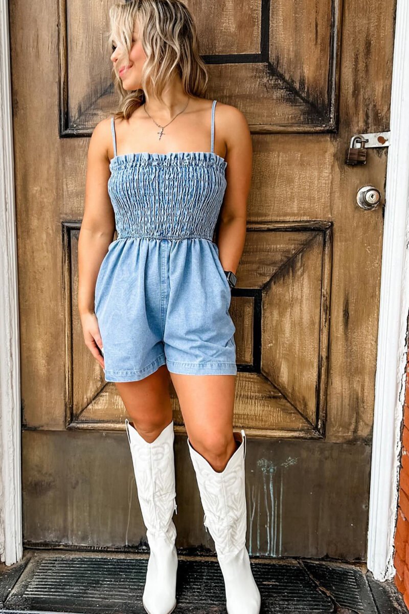 Summer's Smocked Denim Romper - Image 2