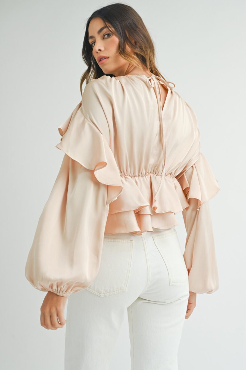 Keyhole Ruffled Peplum Blouse - Image 2