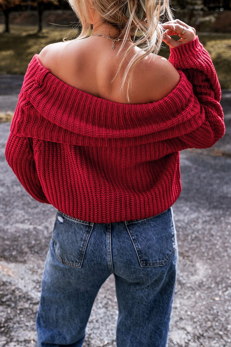 Red Queen Off-the-shoulder Knit Sweater - Image 2