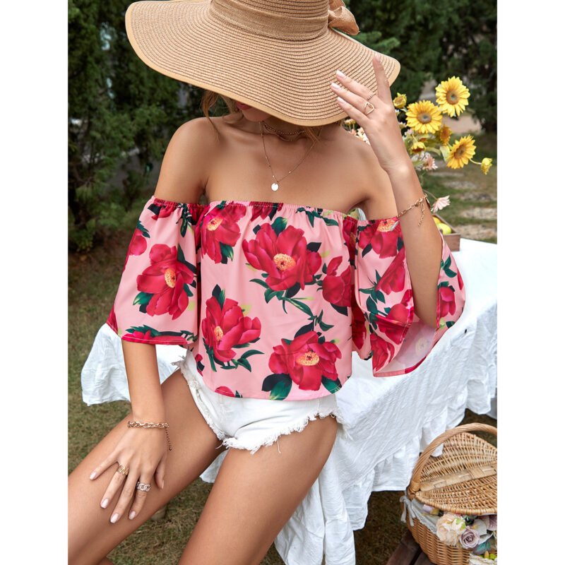 Peonies off Shoulder Shirt - Image 3