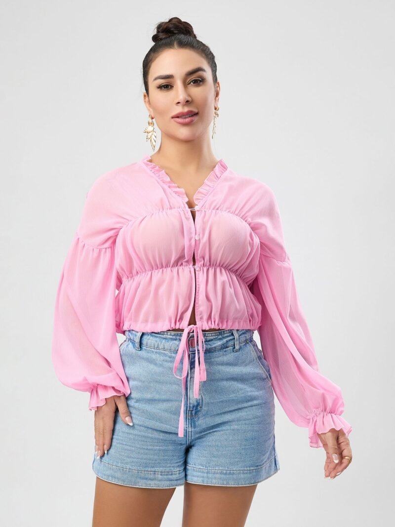 Chiffon Shift Bell Sleeve Top - Image 3