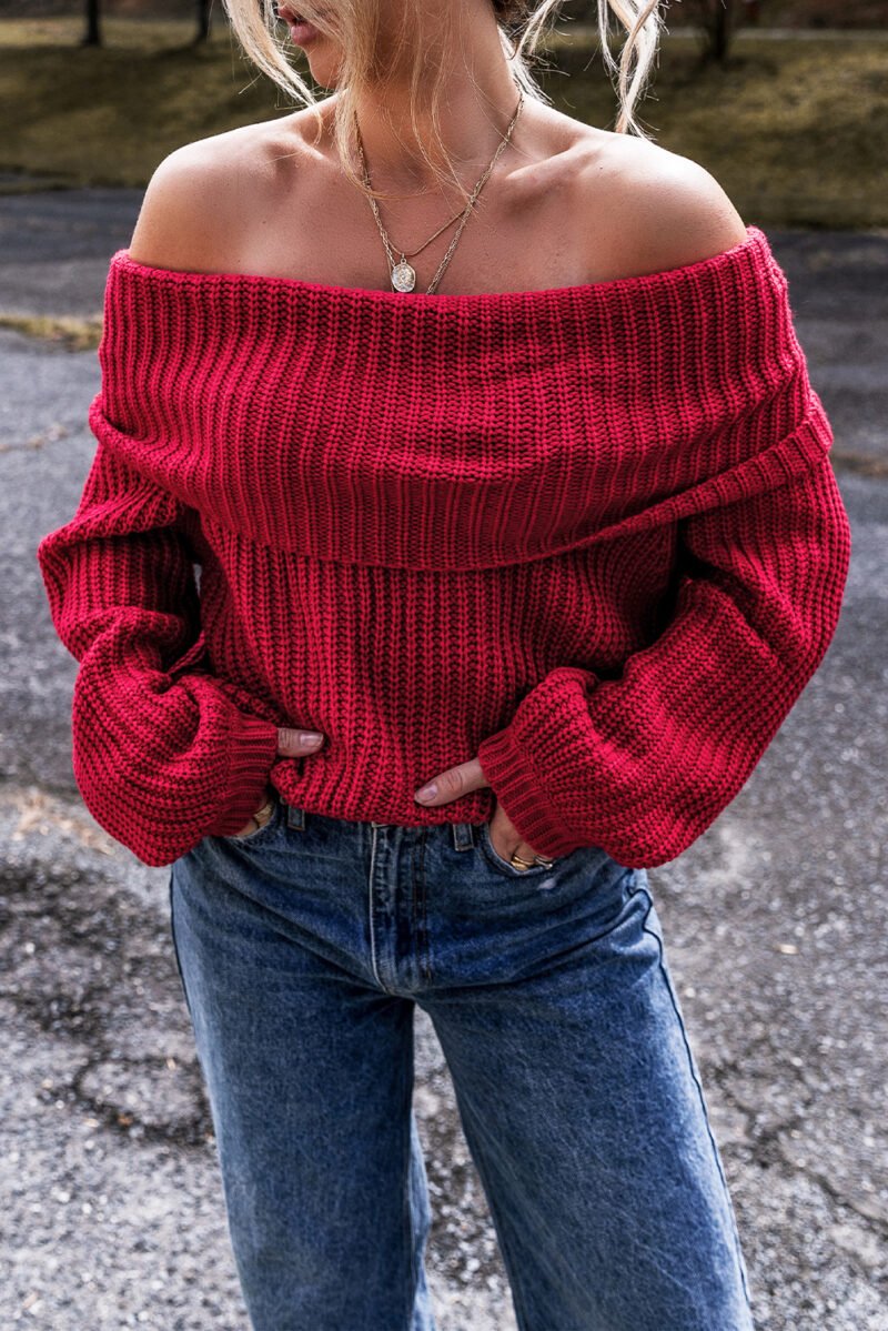 Red Queen Off-the-shoulder Knit Sweater