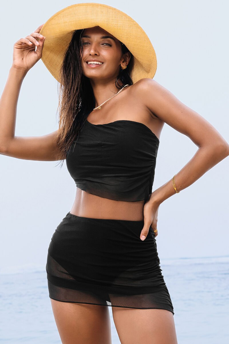 One Shoulder Bikini Top and Skirts Set - Image 3