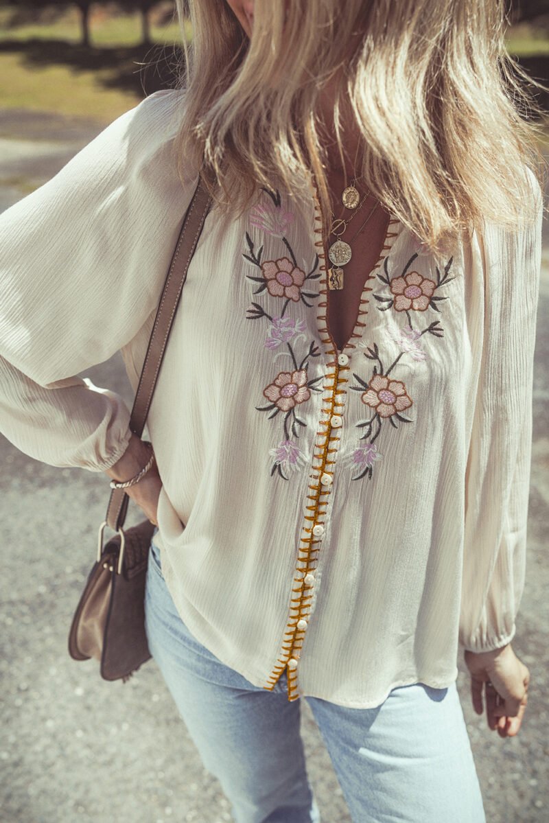 Floral Embroidered Puff Sleeve Shirt - Image 8