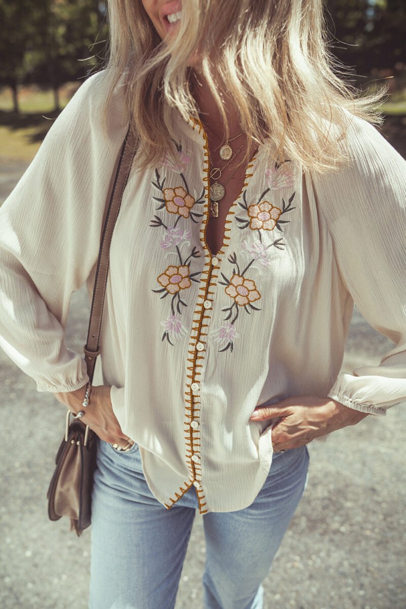 Floral Embroidered Puff Sleeve Shirt - Image 13