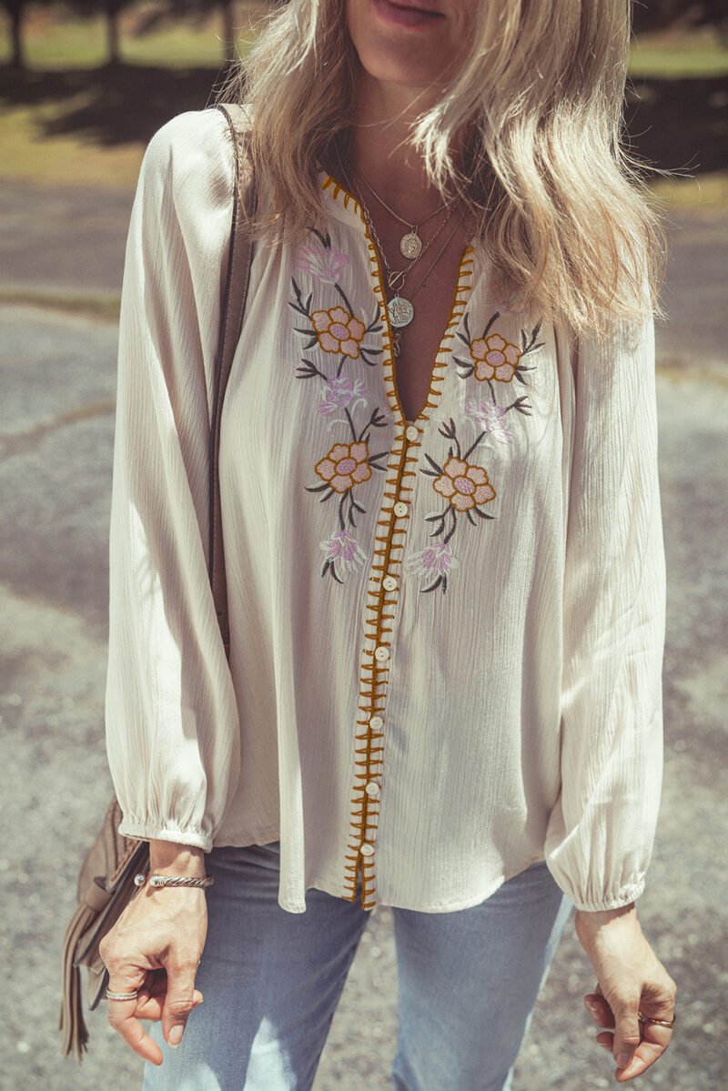 Floral Embroidered Puff Sleeve Shirt - Image 10