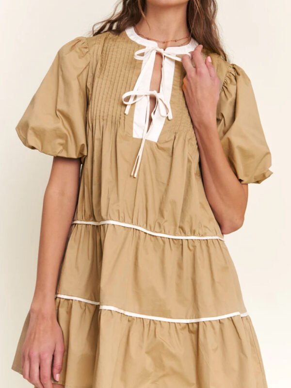 Pintuck Puff Sleeve Dress