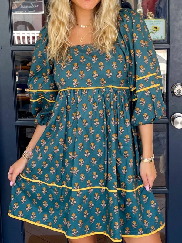 Skobeloff Square Neck Puff Sleeve Dress