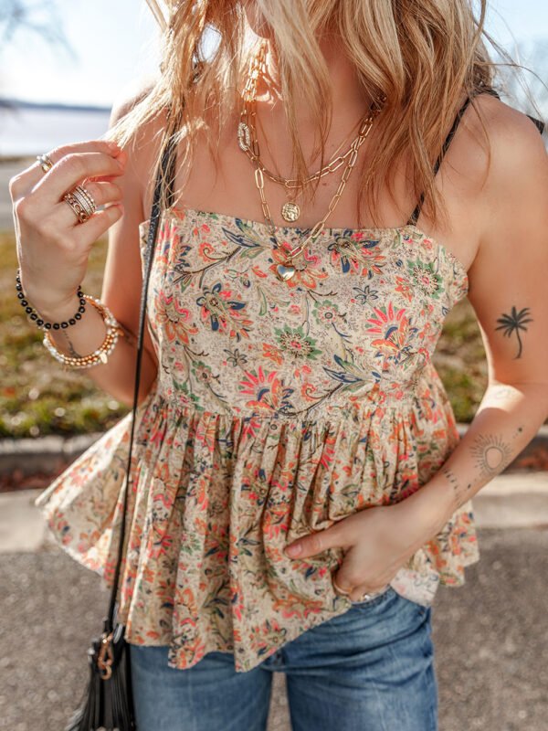 Apricot Floral Peplum Tank