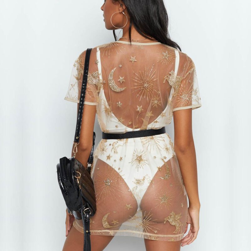 Golden Thread Sheer Dress - Image 3