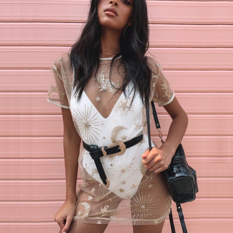 Golden Thread Sheer Dress - Image 5