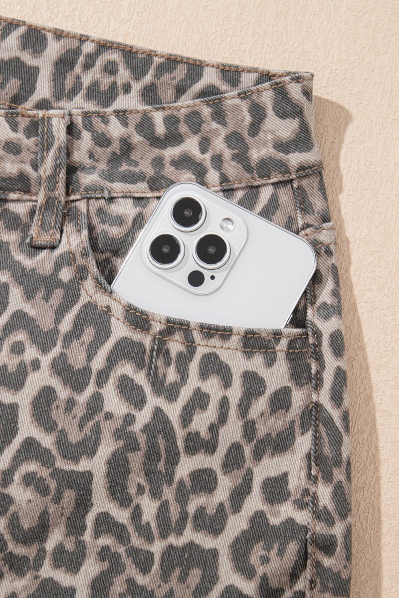 Brown Leopard High Waist Jeans - Image 7