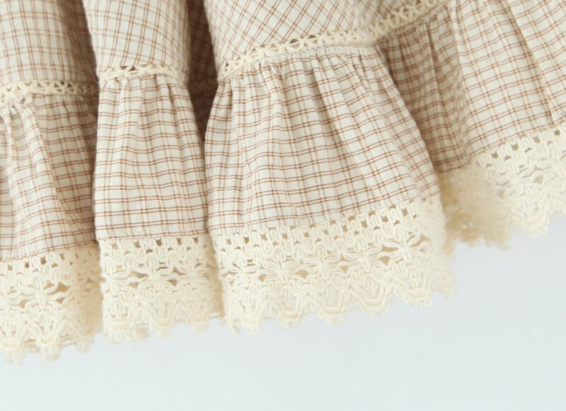 Summer Women French Sexy Retro Plaid Lace Splicing Sling Vest High Waist Skirt Set - Image 14