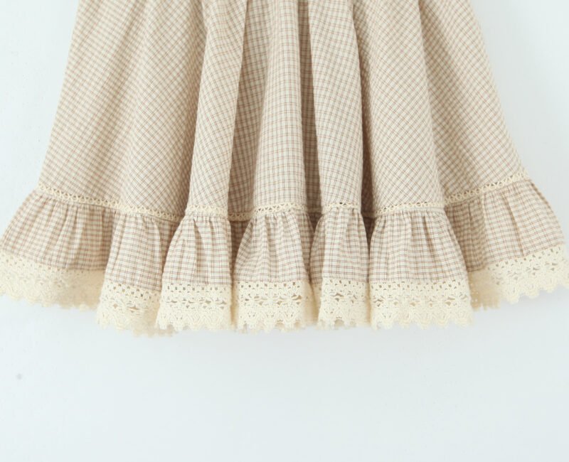 Summer Women French Sexy Retro Plaid Lace Splicing Sling Vest High Waist Skirt Set - Image 15